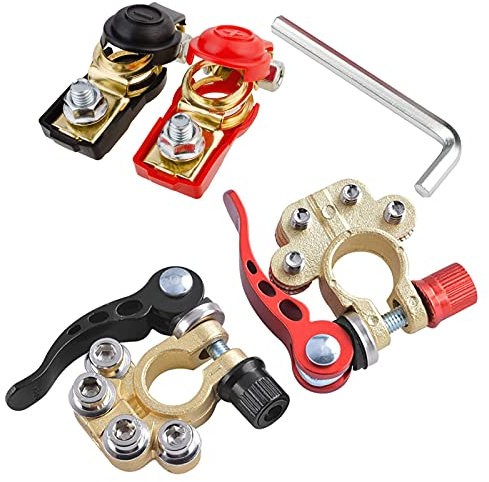 GTIWUNG 2 Pezzi Terminali Batteria Connettori di Batteria a Sgancio Rapito Positivo e Negativo Battery Terminal Morsetti per Barca Camion + Morsetto a Clip Regolabile con Coperture Protettive Isolanti