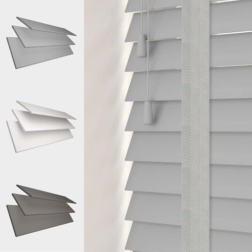 Faux Wood Venetian Blind [Light Grey, 165cm Width x 120cm Drop, Tape]