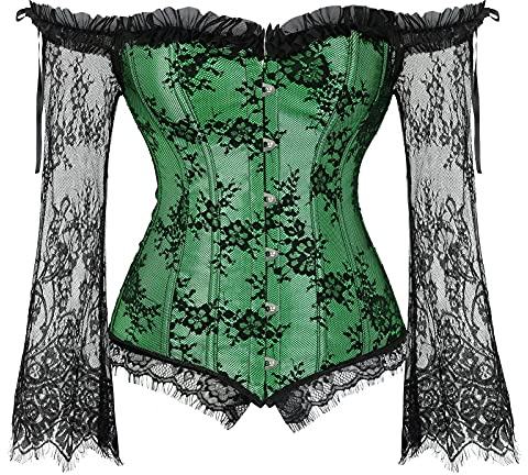 jutrisujo Corset Tops for Women with Sleeves Bustier Tank Overlay Lace Floral Sexy Costumes Bridal Wedding