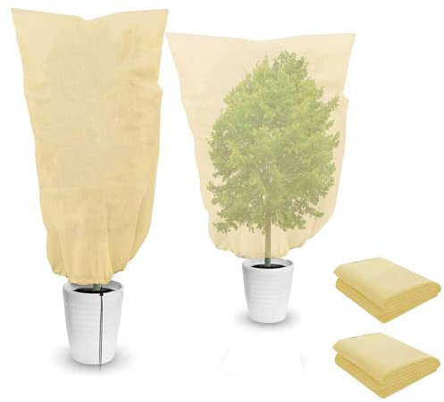 2 Pièces Housse Hivernage pour Plantes, Sac de Protection Contre Le Gel pour Plantes, Plantes de Protection Contre Le Gel Hiver avec Cordon de Serrage, pour Protection des Plantes (120 x 80 cm)