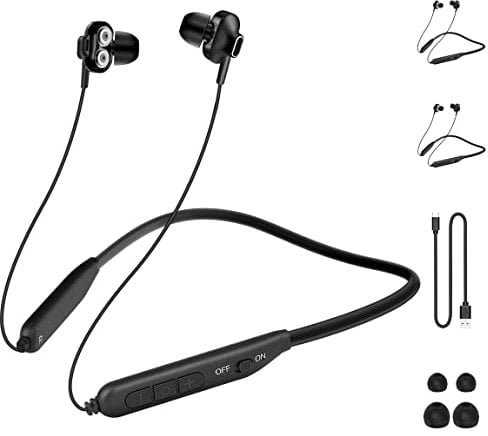 MAS CARNEY [2 Stück] BI2 Bluetooth Kopfhörer In Ear, Dual Drivers Kabellose Nackenbügel-Ohrhörer mit Mikrofon, für Laufen, Traning und Gym