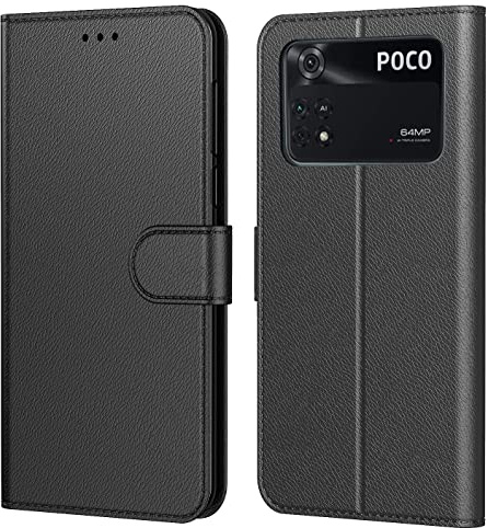Tenphone Coque Pour Xiaomi Poco M4 Pro 4G, Coque Poco M4 Pro 4G, Etui Protection Housse Premium En Cuir PU, [Emplacements Cartes],Pochette Flip Case Compatible avec Poco M4 Pro (4G (6,43), Book Noir)