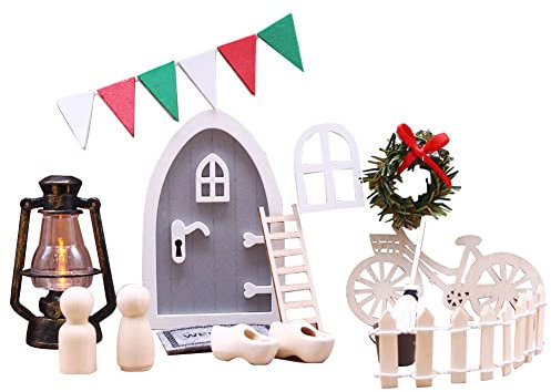 LICHENGTAI Wichteltür Zubehör Set Weihnachtsdeko, Weihnachten Weihnachtswichtel Zubehör Miniatur Elfentür Wichtel Zubehör Innen Garten Wichteltür Zubehör Set Miniatur Puppenhaus Deko für Weihnachten