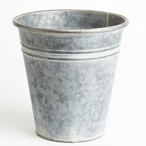 Small Florist's Bucket – 20cm Grey Galvanised Steel Bucket Vase for Fresh or Artificial Flower Stem Bouquet Arrangements – Indoor Home Table Windowsill Sideboard Centrepiece Decor