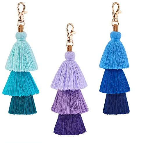WEWAYSMILE 3 Pièces Gland Sac Charme Porte-Clés à Breloque, Charme de Glands Colorés pour Voiture, Femme, Taille Unique (Bleu)