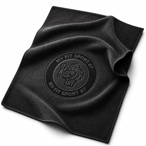 Myfitsport67® Asciugamano Fitness microfibra palestra Ideale per Fitness Bodybuilding Yoga Sport accessori indispensabile telo sottile e leggero (Nero)