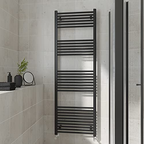 Warmehaus Straight Heated Towel Rail Black Bathroom Ladder Style Radiator Central Heating 1800x600mm