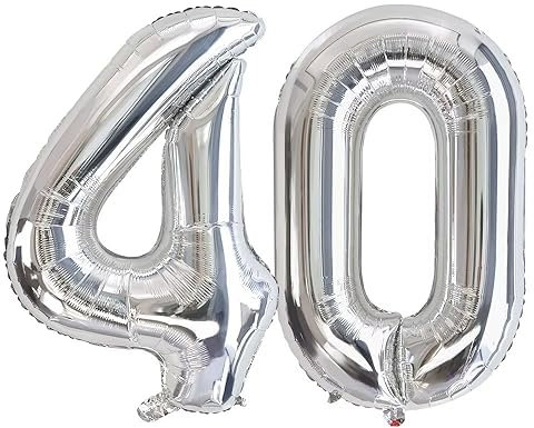 Vthoviwa 40 Zoll/18 Farbens Luftballon Zahlen 40 Silbrig, Luftballon 40. Geburtstag Foil Ballon, 0123456789,10-19,20-25,30,40,50,60,70,80,90, Folienballon 40 Party Dekoration Helium Unterstützen