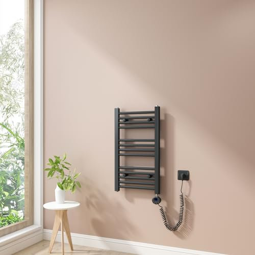 Heilmetz Scaldasalviette Elettrico Bagno 700x400mm Termoarredo Elettrico Bagno con Temperatura Regolabile, Termostato Intelligente, Radiatore Elettrico Basso Consumo da Parete Verticale, Antracite