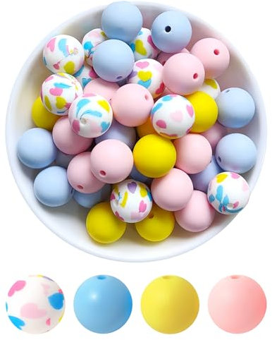 20 Pezzi Perle di Silicone, Perline Sciolte Colorato di 15mm, Perline in Gomma Artigianali Rotonde con Fori per Fai Da Te Collane Bracciali Artigianato