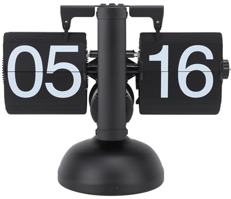 Bewinner Retro Digital Flip Down Clock, Mechanical Auto Flip Desk Clock Large Number, 24 Hours Vintage Table Clock for Home Office Christmas Decor (All Black)