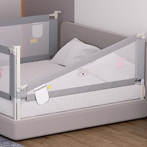 Jopassy Rausfallschutz Bett 200CMx2+180CMx1, Bettgitter für Kinder, Höhenverstellbar 70-98 cm, Rausfallschutz Bett für Kinder, Kinderbettgitter mit luftiges Netz, Bed Rail stabile Bauweise, Grau