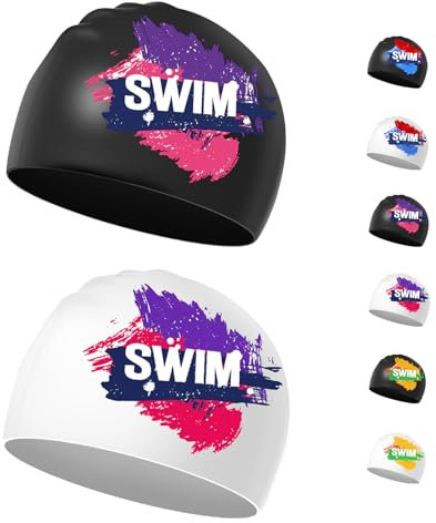 Bonnet Bain Enfants 6-14 Ans - 2 Pièces Bonnet Piscine Enfant Garçons Filles Imperméable pour Cheveux Courts et Longs (Mauve et Rose)