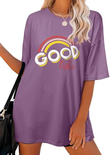 Dresswel Oversized T Shirt da donna California Lettera Stampa Vintage T-Shirt Manica Corta Girocollo Estivo Top Top Camicetta Lunga Tunica Top per Adolescenti Ragazze, 2A-lilla, L