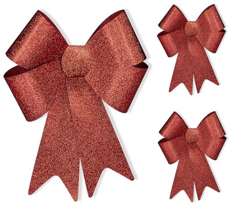 Relaxdays Grand nœud Cadeau, Lot de 3, Noël, Ruban pour Mariage, Voiture, Scintillant, déco de Porte, Rouge