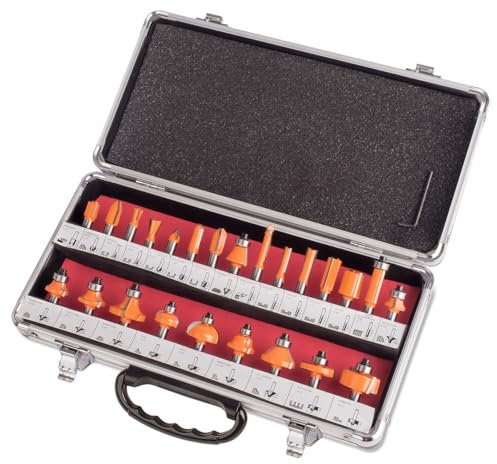 Fräser Set 8mm 25 tgl HM Hohlkehl/Zinken/Nut/Abrund/Fase/Profil/Bündig Alukoffer