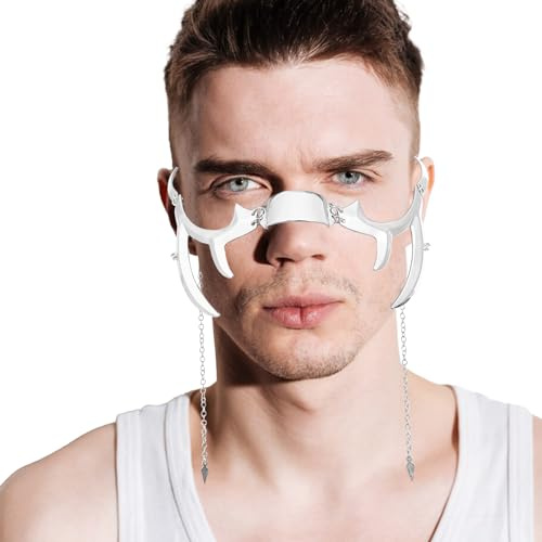 NICENEEDED Punk-Mechanische Maske, Unregelmäßige Gesichtsmaske Aus Metall Mit Quasten, Cyberpunk Cyborg Maskenmaske Gothic Steam Halbmaske Halloween
