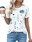 Rapbin Womens Casual Crew Neck Short Sleeve Pleated Tops Blouses Fashion Clothes 2024,White Floral,L