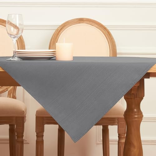 Softalker Mitteldecke Tischdecke abwaschbar Grau 100x100 Leinen Struktur kleines Tischtuch Wasserabweisend Abwischbar Quadratisch Fleckschutz Outdoor Garten Party Silvester Weihnachten