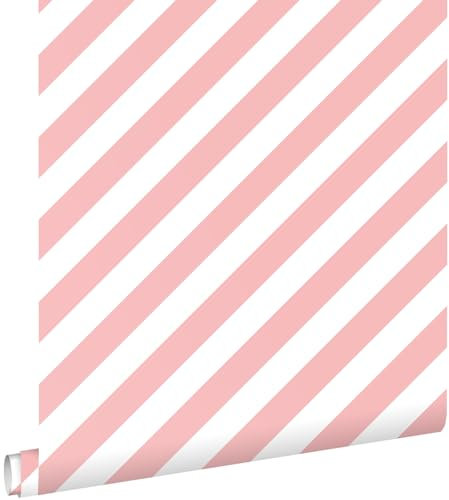 papier peint à rayures rose et blanc 0.53 x 10.05 m - ESTAhome