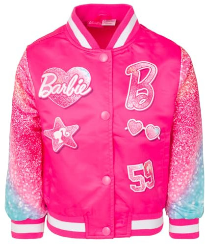 Barbie Giacca bomber Varsity da bambina a grande bambino taglie (4-14-16), Rosa brillante, glitter, 4