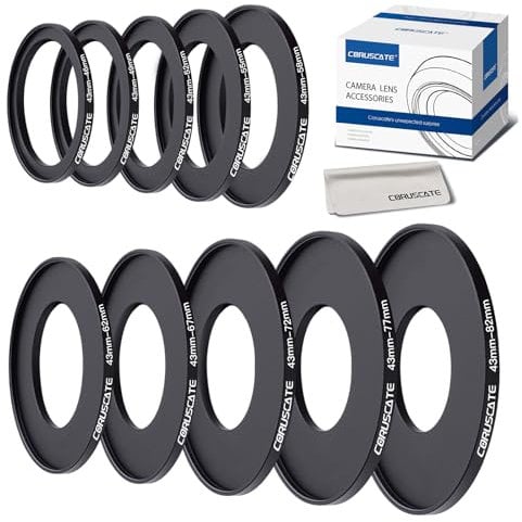 10Pcs Filter Ring Adapter Set,Lens Filter Metal Stepping Rings compatible All UV ND CPL (43-46mm,43-49mm,43-52mm,43-55mm,43-58mm,43-62mm,43-67mm,43-72mm,43-77mm,43-82mm)+Lens cleaning cloth