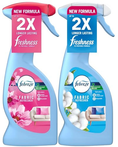 Ambi Pur Fabric Refresher & Air Freshener Spray Clothes & Laundry Scent Boosters - Sofas, Curtains Odour Eliminator - Cotton Fresh Blossom & Breeze 375ml - Box of 2