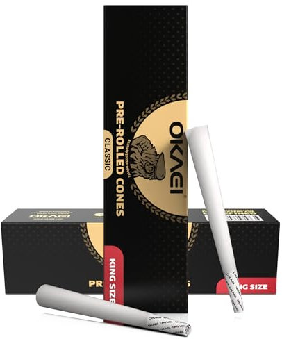 OKAEI Classic King Size Joint Hülsen – 100 vorgedrehte Cones, ultradünn & langsam brennend, mit Filter & Stopfhilfe aus gebleichtem Papier
