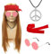 KEELYY Karneval Hippie Accessoires, 4Pcs Hippie Kostüm Set, Perücke, Sonnenbrille, Peace Halskette Anhänger, Bandanas, 70er 80er Punker Kostüm Zubehör für Cosplay Karneval Fasching Halloween