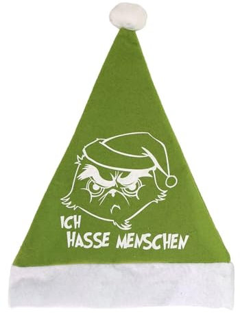 M.Kritzinger's Weihnachtsmütze Plüsch Festtags-Muffel, grün, Ich Hasse Menschen