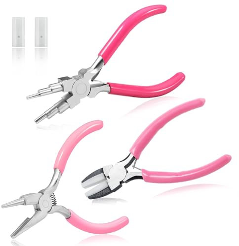 SPEEDWOX 3-Piece Jewelry Making Tools Kit Micro Jewelry Pliers Set Jewelry Making Supplies 6 in 1 Bail Making Pliers 5 Inch Concave and Round Nose Pliers with Cutter 5.5-Inch Nylon Flat Jaw Pliers