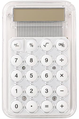 Senshuomy Mini-Rechner, Taschenrechner, kompakter Silikon-Schlüsselrechner, leiser Betrieb, transparentes Design mit austauschbarer Batterie, ideal für Büro, Schule, Zuhause (weiß)
