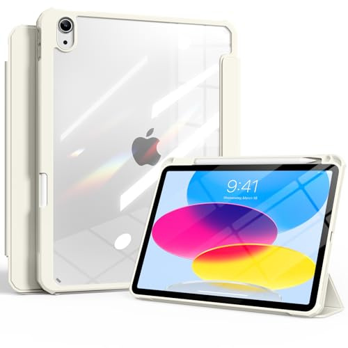 SZPSGC Case for iPad (A16) 11/10th Generation 11/10.9 inch, Cream White | 2025/2020 with Pencil Holder, Slim Protective Cover with Clear Back Shell, Auto Wake/Sleep