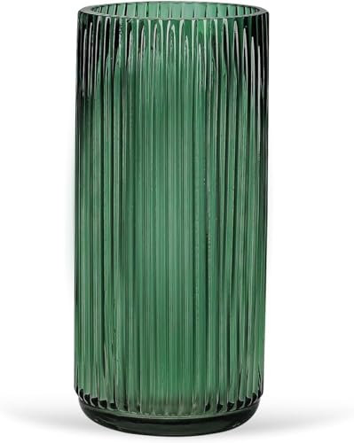 Anquephd Grüne Zylindrische Vase Modernes Design für Blumenarrangements - Glas Bodenvase - Perfekte Vertikale Dekoration - Hochwertige Blumenvase (Grüne 19.5 cm)
