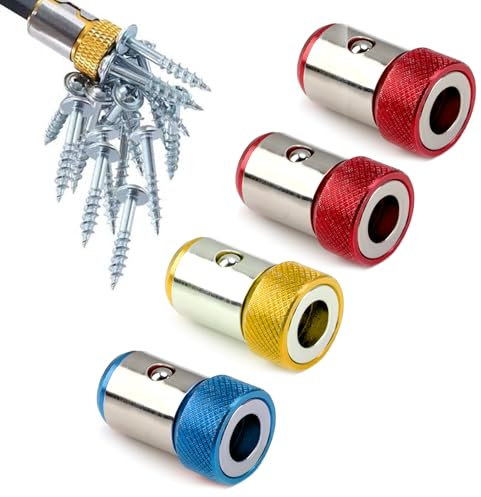 4Pcs Screwdriver Head Magnetic Ring, Metal Magnet Screw Ring Magnetic Screwdriver Bit Holder Detachable Magnetic Screw Ring Tool Accessory for 1/4Inch 6.35mm Hex Screwdriver and Power Bits