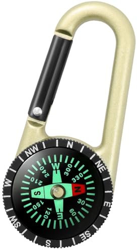 ertlutw Kompass Mit Karabinerhaken, Mini Kompass Outdoor, Schlüsselanhänger, Gold, Wasserdicht, Stoßfest, Rüttelfest, Zinklegierung, Karabinerkompass, Kompass, 3 x 6,7 x 1,2 cm