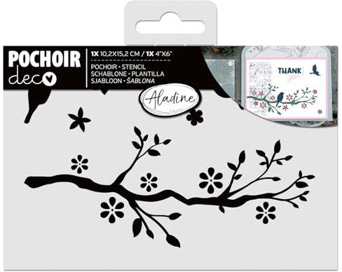 Aladine - Pochoir Branche Fleurs de Cerisier 15 x 10 cm - Pochoir pour Décoration Toutes Surfaces - Pochoir Feutres, Peinture, Airbrush Dessin - 81273