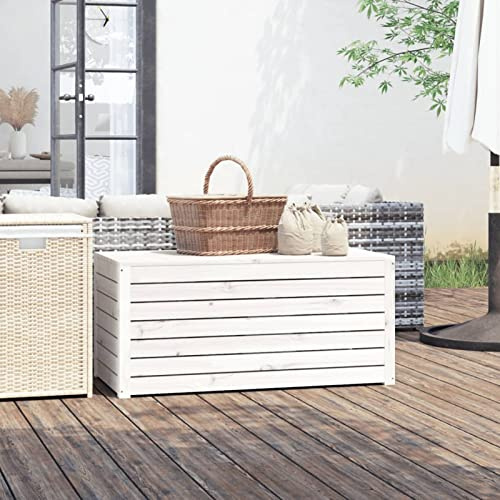 Xichuzi Gartenbox, Kissenbox Outdoor WassBerdicht, Auflagenbox, Aufbewahrungsbox, Terrassenschrank, Gartentruhe, Gartenkiste, Garten Aufbewahrung, Weiß 101x50,5x46,5 cm Massivholz Kiefer