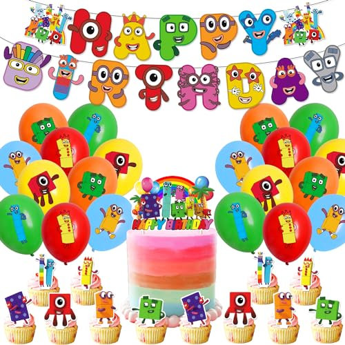 Number Birthday Party Decorations Blocks Party Supplies, Banner, Balloons, Cake Toppers Cupcake Toppers Cake Decorations