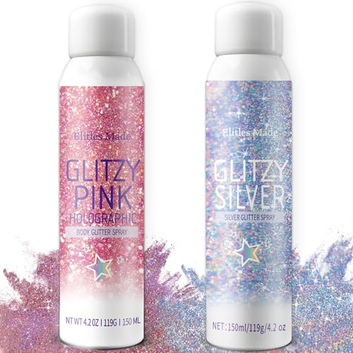 Glitzer Haarspray, 2 PCS Glitzerspray haare,Body glitter，Glitzer Spray Haare und Körper, Shiny Holo Pink Body Glitter Spray Geeignet für Kinder und Frauen kleidung，für Party und Konzert Bar