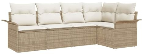 vidaXL 5-teiliges Garten-Ecksofa-Set mit Kissen in Beige und Creme aus wetterfestem Poly-Rattan für die Terrasse und Lounge