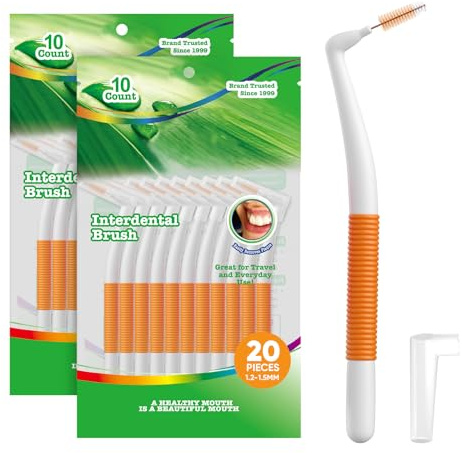 Annauiy Interdentalbürsten-Breit-1,2-1,5MM Zahnreinigung Zwischenräume,20Sk | 90° Winkel L-Form Zahnzwischenraumbürsten -Orange, für Zahnspangen und Dentalgeräte