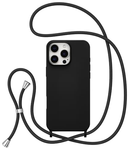ZTOFERA Crossbody Lanyard Case for iPhone 13 Pro (6.1), Liquid Silicone Protective Phone Case with Strap Adjustable Neck Cord Necklace Soft Cover, Black