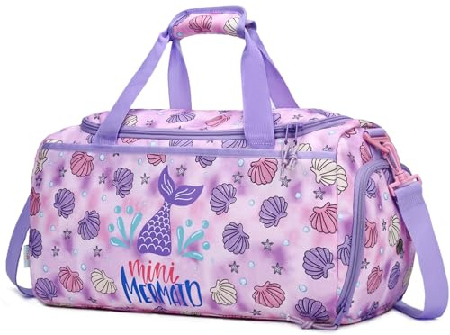 VASCHY Bolsa de Deporte Niña, Bolsa de Viaje Infantil Ligera Bolsa Gimnasio Piscina Danza con Compartimento, Sirena Morada