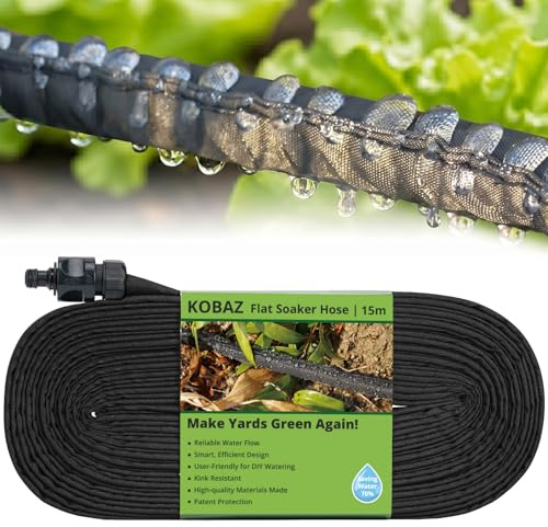 KOBAZ Perlschlauch Bewässerung 15 m, Bewässerungsschlauch mit Löchern | Gleichmäßige Wasserabgabe, wassersparender Tropfschlauch, ideal für Gemüsebeete, Hecken und Hochbeete