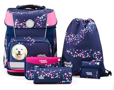 SCHOOL-MOOD Champion Maxx Leni (Hund), 6-tlg. Schulranzenset höhenverstellbar, 22 Liter, 1,1 kg Grundschule 1.-4. Klasse, Modell 2026