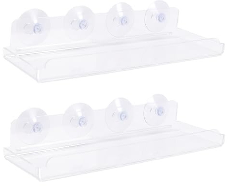 OPPWONG 2 Pack Window Plant Floating Shelves, Acrylic Suction Cup Shelves, Window Sill Extenders for Indoor Succulent Plants, Micro Greens & Bathroom Organization