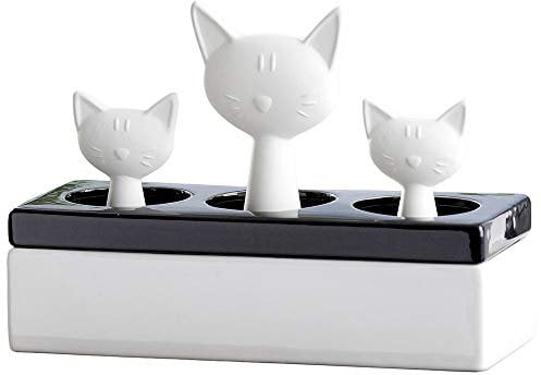 Wenko 52608100 Luftbefeuchter Katzenfamilie - Keramik-Verdunster, 22 x 15.5 x 8.5 cm, weiß-schwarz