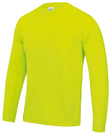 Just Cool Mens Long Sleeve Cool Sports Performance Plain T-Shirt (XL) (Electric Yellow)