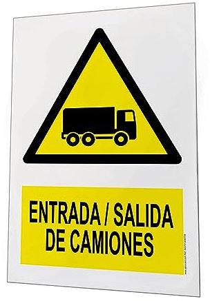 akrocard - Cartel Resistente PVC - Entrada/Salida Camiones - Señaletica de Aviso - señal disuasorio Ideal para Colgar y Advertir